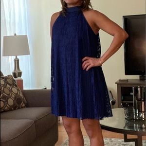 Straight dark blue dress with pleats!